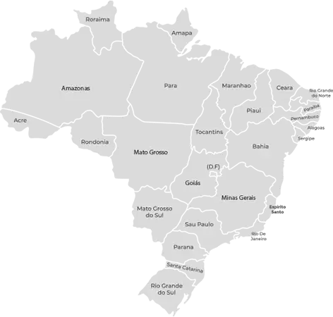 Mapa do Brasil em cinza com nomes nome dos estados